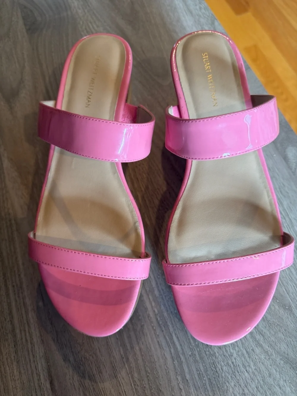 NWOT Stuart Weitzman Patent Pink Double-Strap Slide Sandals size 8 - Picture 5 of 7